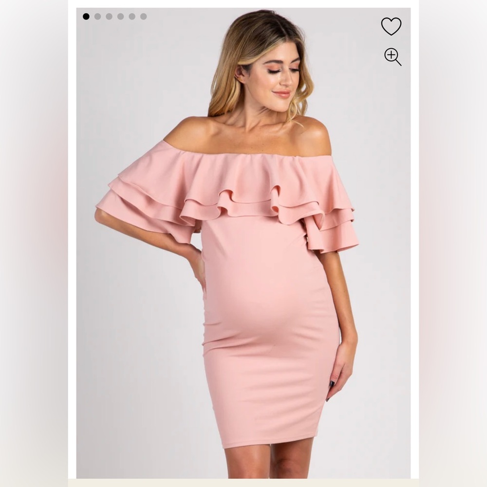 PinkBlush Mauve Layered Ruffle Off Shoulder Fitted Maternity Dress